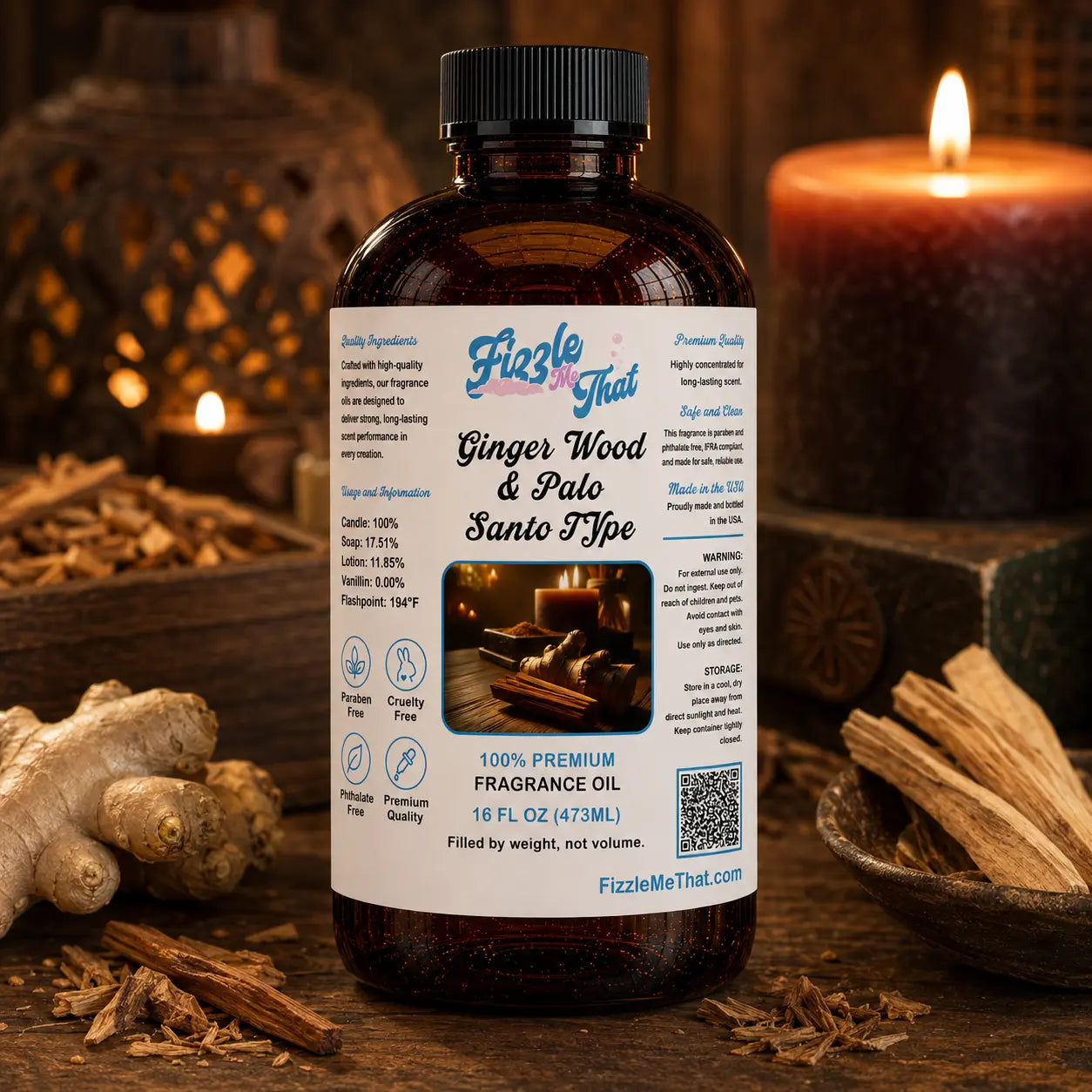 Ginger Wood and Palo Santo Type Fragrance Oil Fizzle Me That
