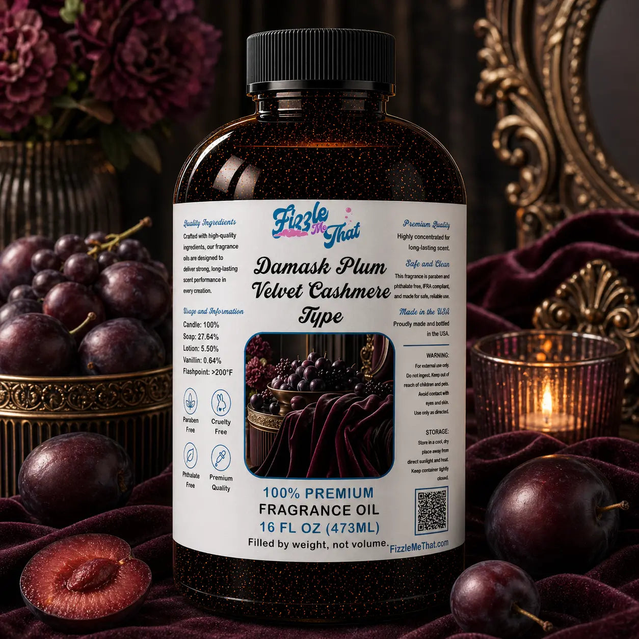 Damask Plum and Velvet Cashmere by Makesy® Type Fragrance Oil Fizzle Me That